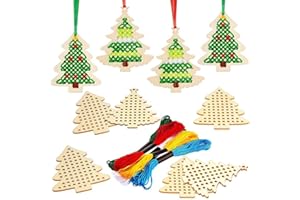 NT-LING 10 pcs Christmas Wooden Cross Stitch Kits Cross Stitch Wood Ornaments Christmas Hanging Decors Craft Christmas Decorations for Christmas Tree Decoration Supplies (Tree Style)