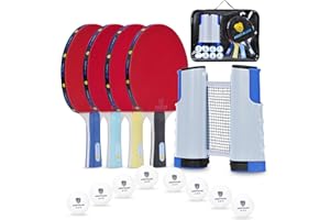 MOOTHLION Ping Pong Paddle Set, Portable Table Tennis Paddles, with Retractable Net, 4 Table Tennis Rackets, 8 Balls, Indoor and Outdoor Play Accessories Kit, Compact Storage Case