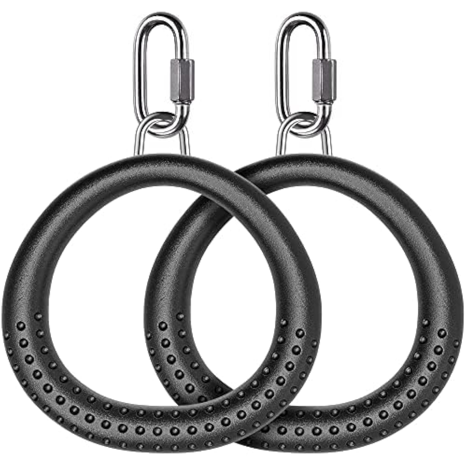 BeneLabel Trapeze Ring, 2 Pack Gym Ring Round Monkey Bar Handle Grip with Carabiner for Outdoor Swing Set/Climbing Frame/Obstacle Course/Pullup/Olympic Training Indoor Activity, Black