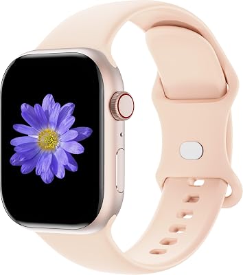 Cindgress Sport Band Compatible with Apple Watch 46mm 45mm 44mm 49mm for Women Men, Soft Silicone Strap for iWatch Wristband Series Ultra SE 11 10 9 8 7 6 5 4 3 2 1 M/L Pink Sand