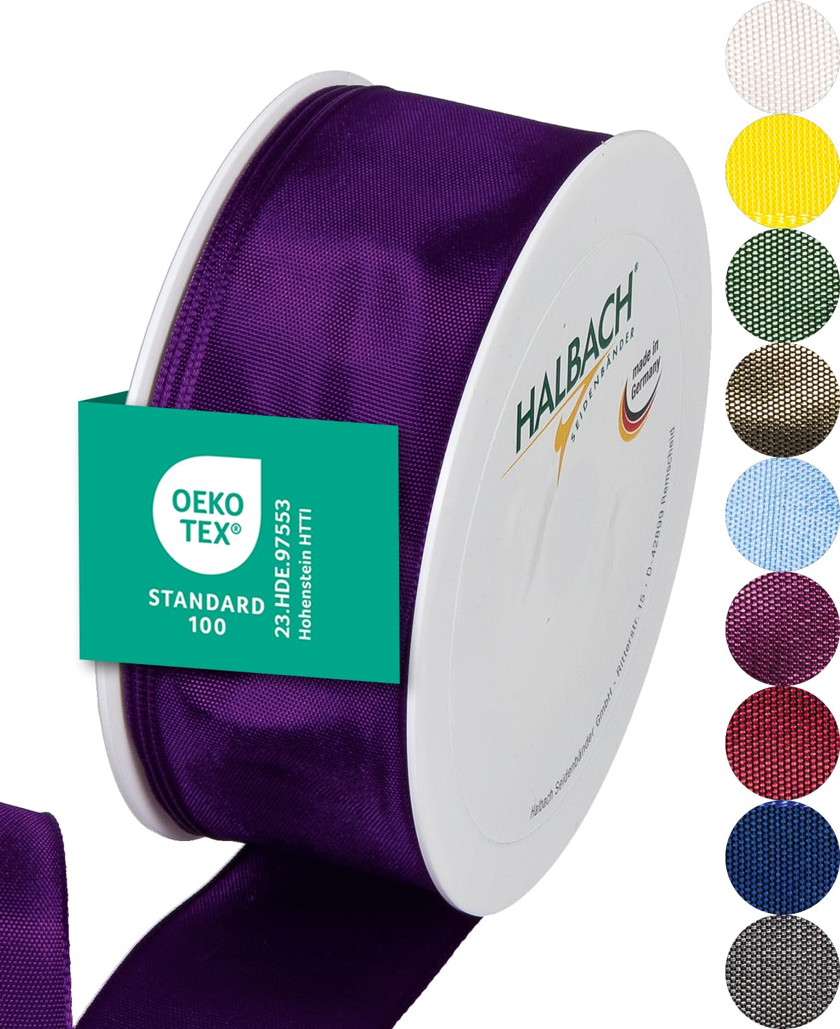 Halbach Seidenbänder Premium Gift Ribbon With Wired Edge - 40 mm Width, 25 m Length - Oeko-Tex 100 Certified Taffeta, Made in Germany - Lilac — image 1