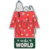 Open Road Brands Peanuts Joy To the World Snoopy Dog House Wood Wall Decor - Cute Snoopy Christmas Decor for Home