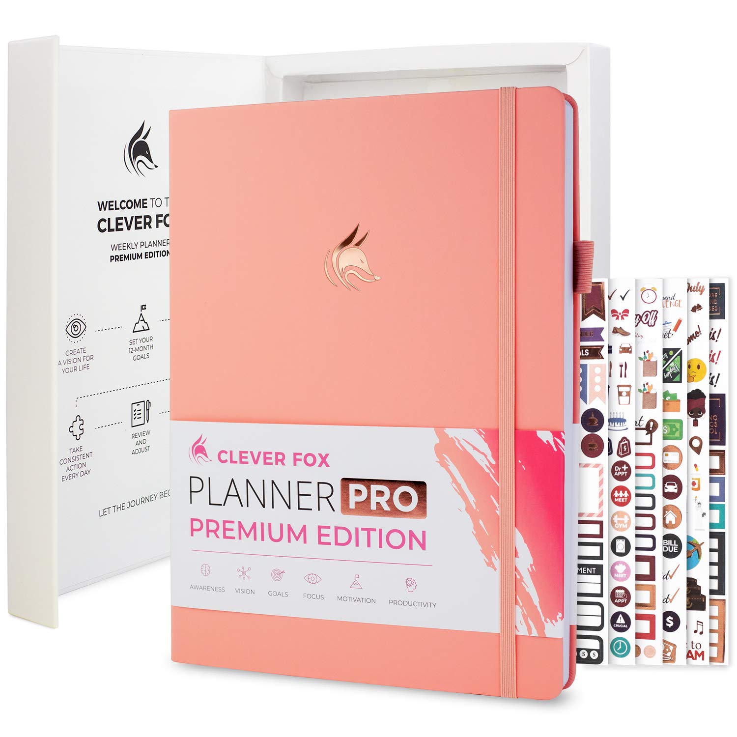 Clever Fox Planner Pro Premium – Luxurious Weekly & Monthly Planner with Budget Organizer for Productivity & Goals, Undated, A4 (Peach Pink)
