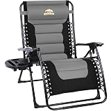 Colegence Oversized Padded Zero Gravity Lounge Chair, Foldable Patio Anti Gravity Reclining Chairs Folding Lawn Recliner with Cup Holder for Yard, Camping, Outdoor, Support 350 LBS, Black