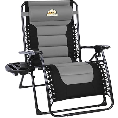 Colegence Oversized Padded Zero Gravity Lounge Chair, Foldable Patio Anti Gravity Reclining Chairs Folding Lawn Recliner with Cup Holder for Yard, Camping, Outdoor, Support 350 LBS, Black