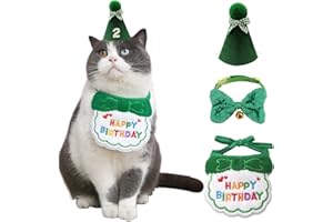 IDOLPET Dog Cat Birthday Party Supplies Outfit Bandana Bib Hat Cute Collar with Bow Tie for Cats Puppy Small Dogs and Rabbits - Green