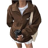 Verdusa Women's Mock Neck Half Zip Oversized Letter Print Sweatshirt Long Sleeve Collared Loose Pullovers
