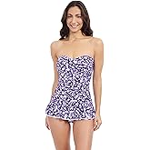 Profile by Gottex Juliette Women's Abstract Floral Print Bandeau Swimdress with Soft Cups and Tummy Control Swim Essential
