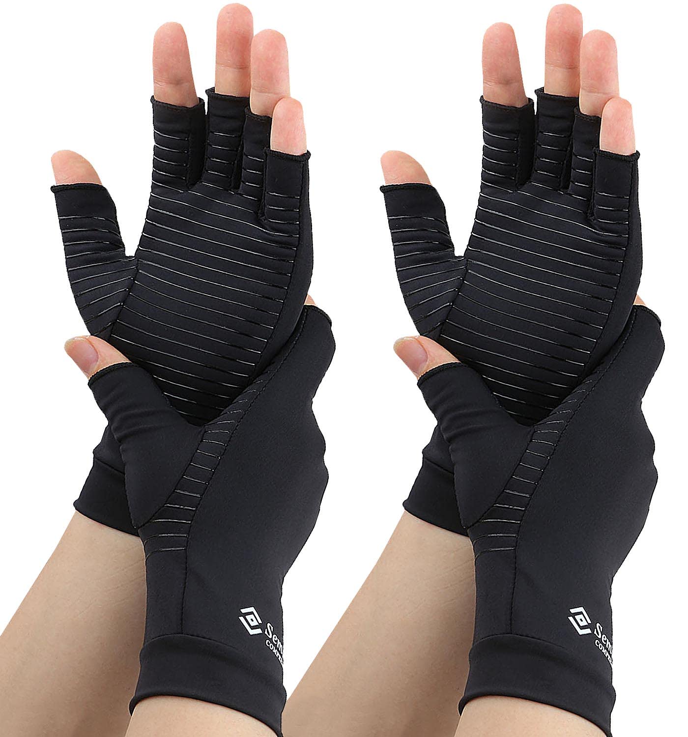 Photo 1 of 2 Pairs Compression Gloves for Women and Men, Fingerless Copper Arthritis Gloves for Rheumatoid Arthritis Osteoarthritis Carpal Tunnel, Hand Pain Relief and Support, Open Finger (Black, Medium)