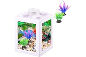 FINDING LAUREL Small Fish Tank, Mini Betta Fish Tank Stackable Cube Tank with Fish Tank Decor, Ant Feeding Case Mini Reptile Row Box (White)