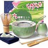Kinyoda 8 Pcs Matcha Whisk Set, Complete Ceramic Matcha Set Includes Bowl &amp; Holder, Whisk, Scoop, Spoon, Tea Towel and Stainless Steel Sifter, Perfect Kit for Matcha Lovers (Green)
