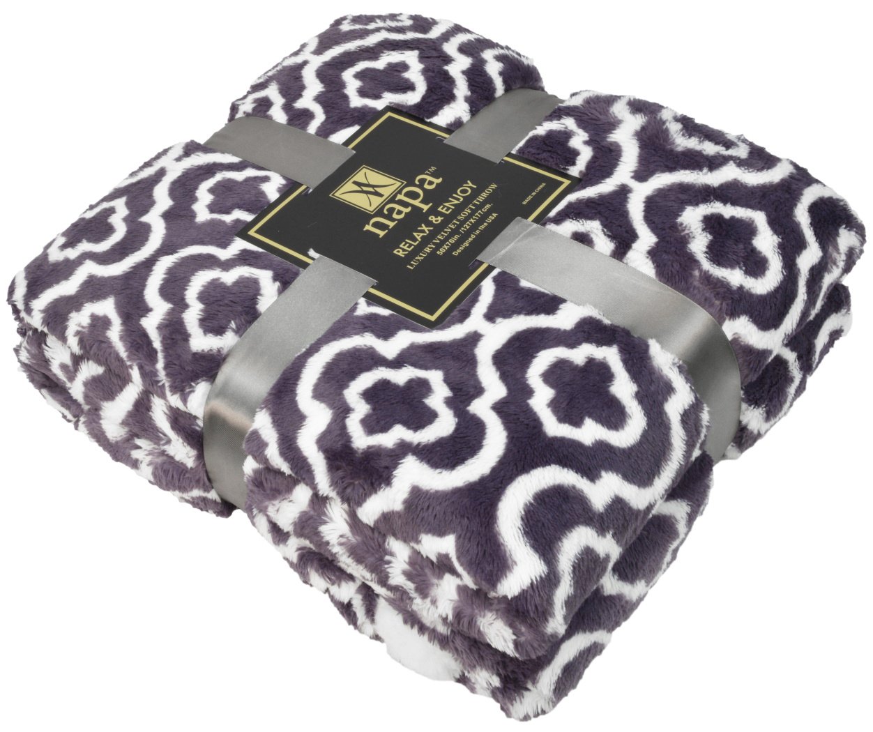 Napa Super Soft Moroccan Fleece Throw Blanket Purple, Lightweight Couch Blanket, Super Warm Bed Blanket, Easy Care 50\