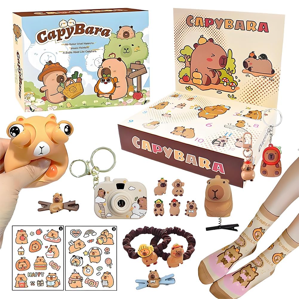 SWZY Capybara Gifts for Girls 17 Compartments Blind Box, Capybara Jewelry Keychain Bracelet Pendant Hairpin,Hair ropes, Socks, Stickers, Necklace, Resin Ornaments Set Christmas Birthday Gift for Kids