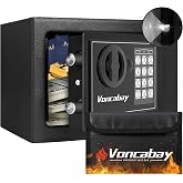 Voncabay Money Safe Box for Home with Digital Keypad, 0.23 Cu. Ft., Black | Alloy Steel, Sensor Light, Fireproof Bag Included, 2 Override Keys, 4 Mounting Screws, Carpeted Mat, 9 x 6.6 x 6.5 In.