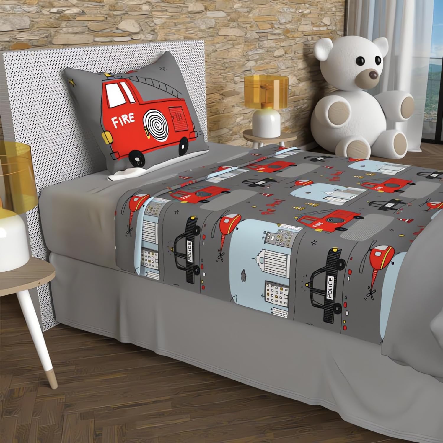 Soleil d'ocre, Bedding Set 180 x 290 cm Fire Brigade Grey 100% Cotton 57 Threads/cm²