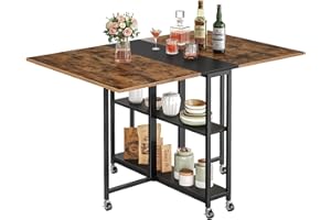 CHOEZON Folding Dining Table, Movable Dining Table, Expandable Kitchen Table, Versatile Table with 6 Wheels and 2-Tier Shelf, for Dining, Living Room, Apartment, Rustic Brown TCZ01BF