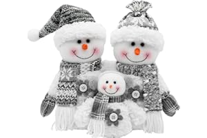 KnomeKo Christmas Snowman Decorations Indoor- Grey Stuffed Snowman Plush Decor for Table Centerpiece- Neutral Christmas Decor Winter Handmade Gifts