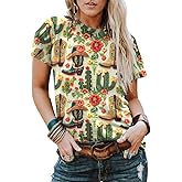 Boho Western Cowgirl Shirts for Women: Vintage Western Rodeo Graphic Tee Cowgirl 3D Digital Printing Short Sleeve Tops
