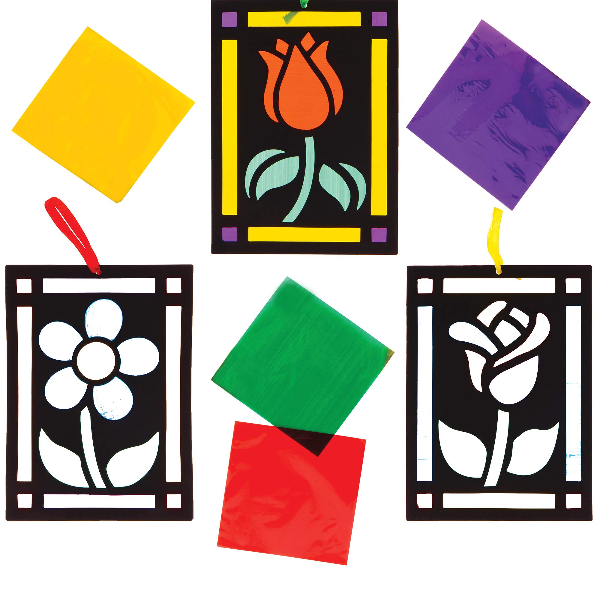 Baker Ross Flower Stained Glass Decorations - Pack of 6, Stained Glass Arts and Crafts, Craft For Kids (AT389)