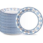 EggSun 10 Inch Blue Floral Paper Plates, 150pcs Large Disposable Plates, Heavy Duty Flower Plate Tableware for Party, Daily Use, Soak Food,Cut Food, Family Gathering, Dinner Time Birthday Wedding