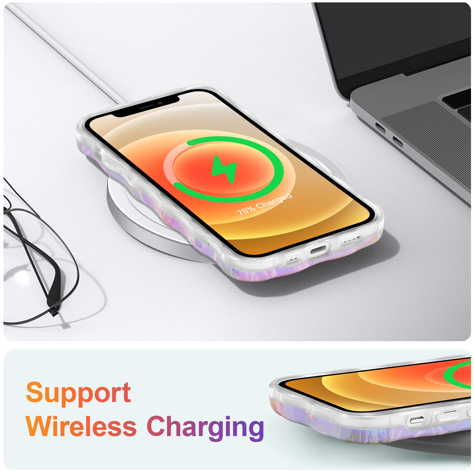 EYZUTAK Case for iPhone 11, Colorful Retro Oil Painting Printed Flower Laser Beam Glossy Pattern Cute Curly Waves Border Exquisite Phone Cover Stylish Durable TPU Protective Case for Girls Women-Green - Image 7