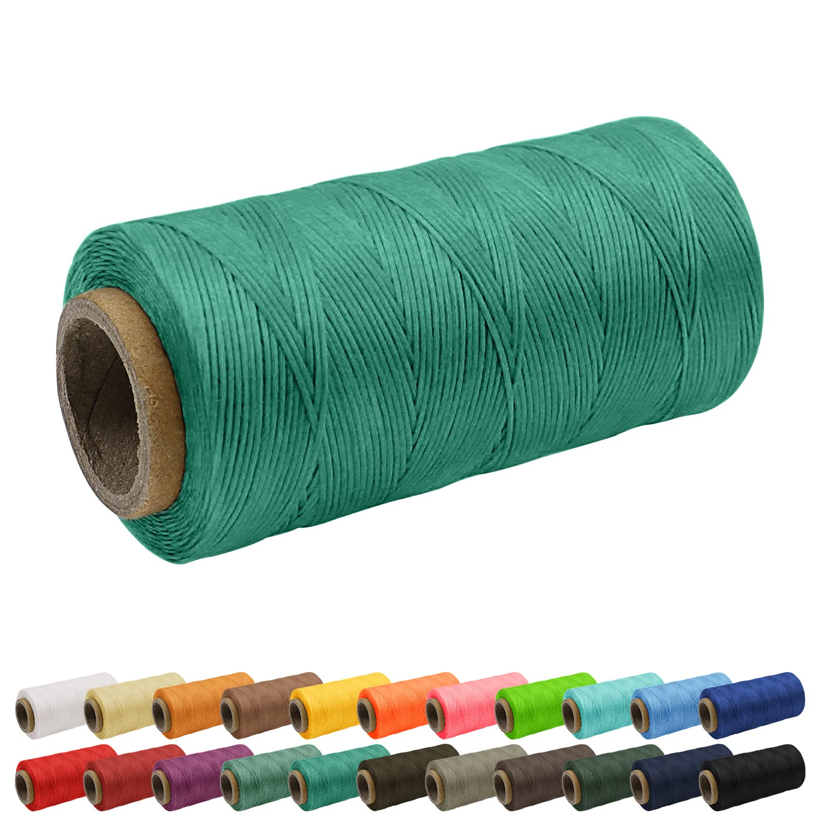 Uiopa 1mm Waxed Thread, 260m 150D Leather Sewing Thread, Hand Stitching Flat Waxed Cord for Leather Craft, Bookbinding, Shoes Repairing, Malachite Green Cord