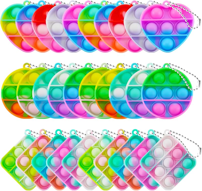 TOANWOD 30Pcs Party Favors Pop Bubbles Fidget Toys Keyring Multipack