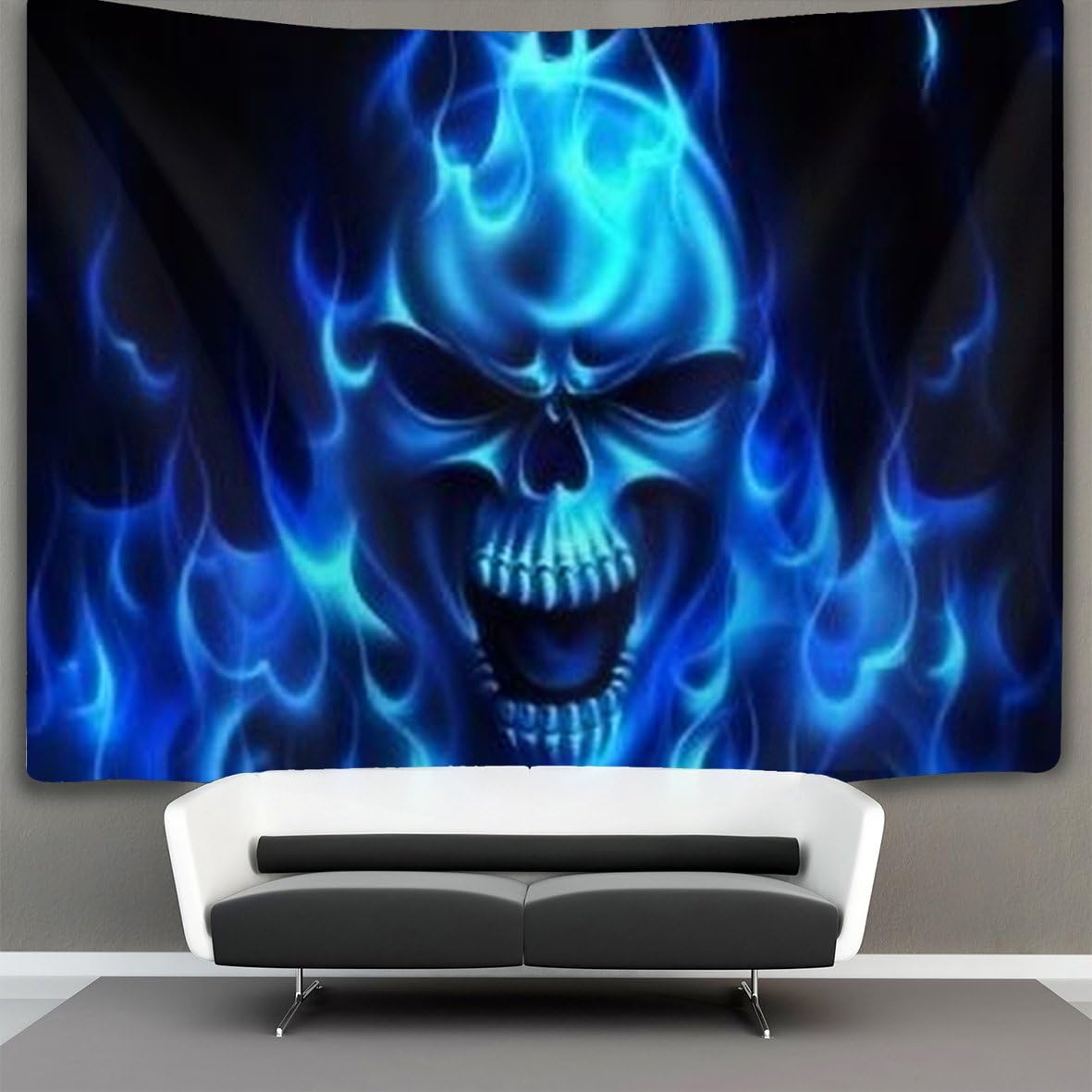 NiYoung Flaming Blue Cool Skull Wall Tapestry Hippie Art Tapestry Wall Hanging Home Decor Extra Large tablecloths 60x90 inches for Bedroom Living Room Dorm Room
