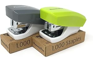 PraxxisPro Mini Staplers with Built-in Staple Removers, Staples 2 to 18 Sheets, Includes 2,000 Staples. Set of 2 (Lime Green & Grey)