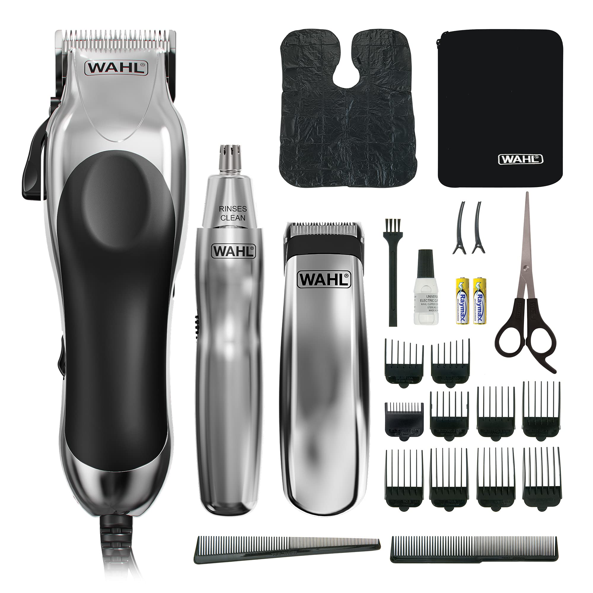 Wahl 3-in-1 Chrome Pro Deluxe Head Shaver Men's Hair Clippers, Nose Hair Trimmer for Men, Beard Trimmer Men, Hair Trimmer, Stubble Trimmer, Male Grooming Set