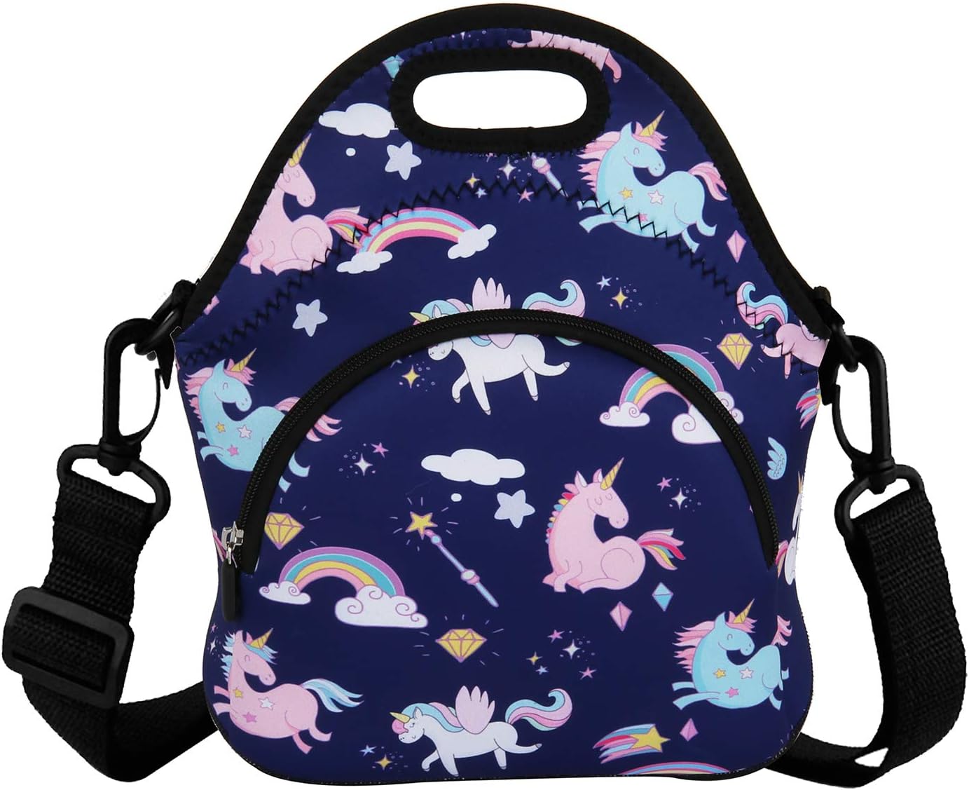 Unicorn Lunch Bag with Pocket and Strap Waterproof Foldable Shoulder Tote for Teens Girls Boys School Office