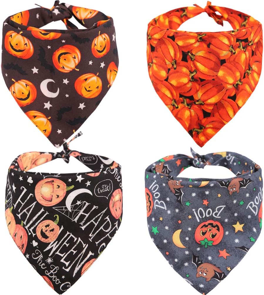 KZHAREEN 4 PCS/Pack Halloween Dog Bandana Pumpkin Reversible Triangle Bibs Scarf Accessories for Dogs Cats Pets Large : Kitchen & Dining