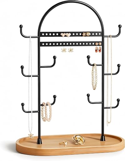 niffgaff 12.9'' Jewelry Stand Organizer Necklace Earring Holder Black