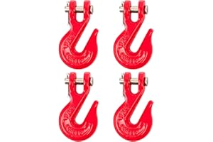 Lechansen 5/16'' G80 Chain Hook, 4 Pack Grade 80 5/16 in Clevis Grab Hooks Heavy Duty, 4,900 Lbs Working Load Limit Tow Chain Hooks for G80 Transport Binder Chain and Binder/Trailer Trucks - Red