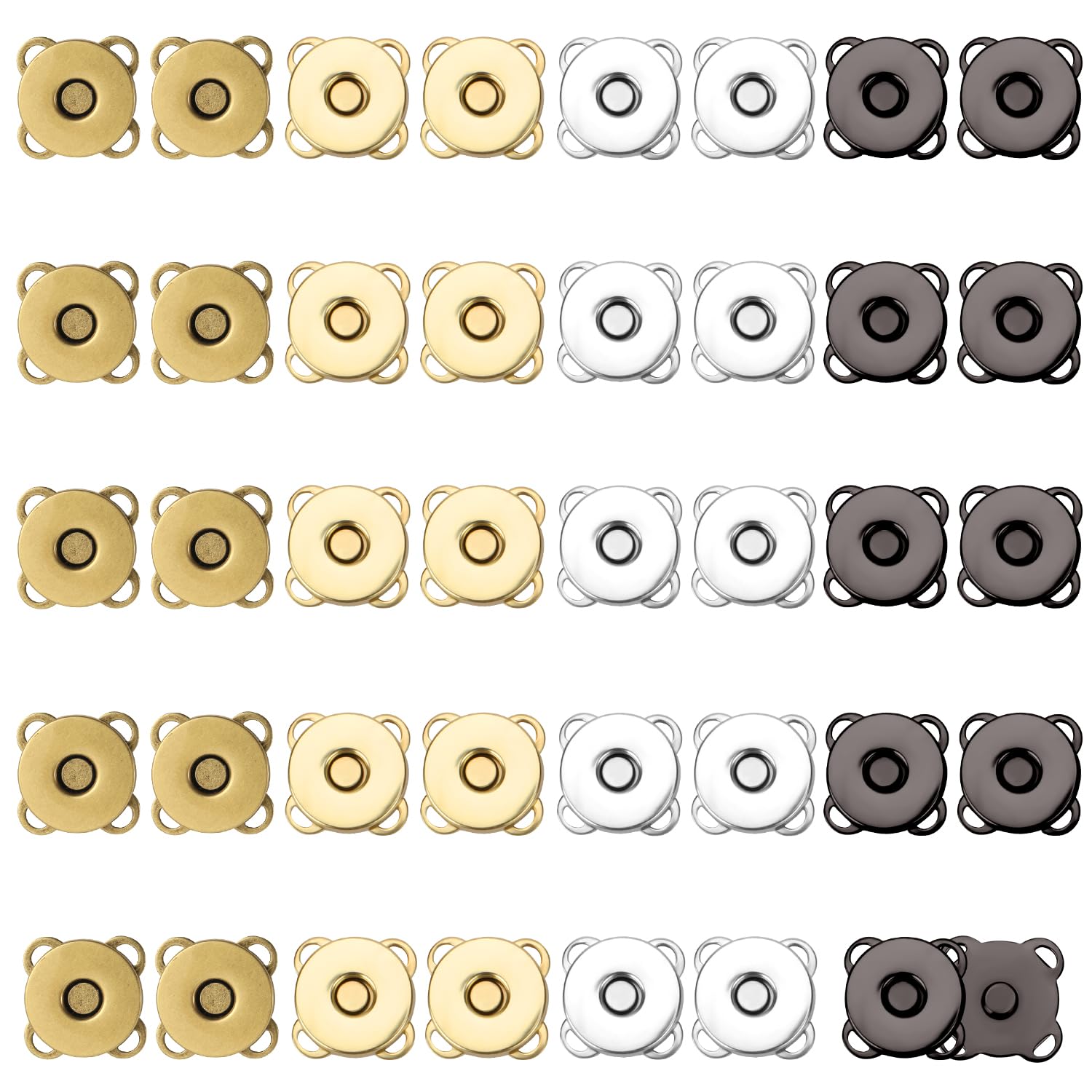 40 Sets Magnetic Snap Buttons, 14mm Plum Magnetic Snap Closures Fastener Sewing on Magnetic Clasps Button for Purses Bags Clothes Handbags Leather DIY Craft (Gold+Silver+Dark Gray+Bronze)