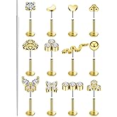 Lsnevsie 14K Gold Filled 20G 18G 16G Threadless Flat Back Earrings Studs Surgical Stainless Steel Clear CZ Push In Nose Rings Studs Tragus Helix Conch Cartilage Earrings Piercing Jewelry For Women Men