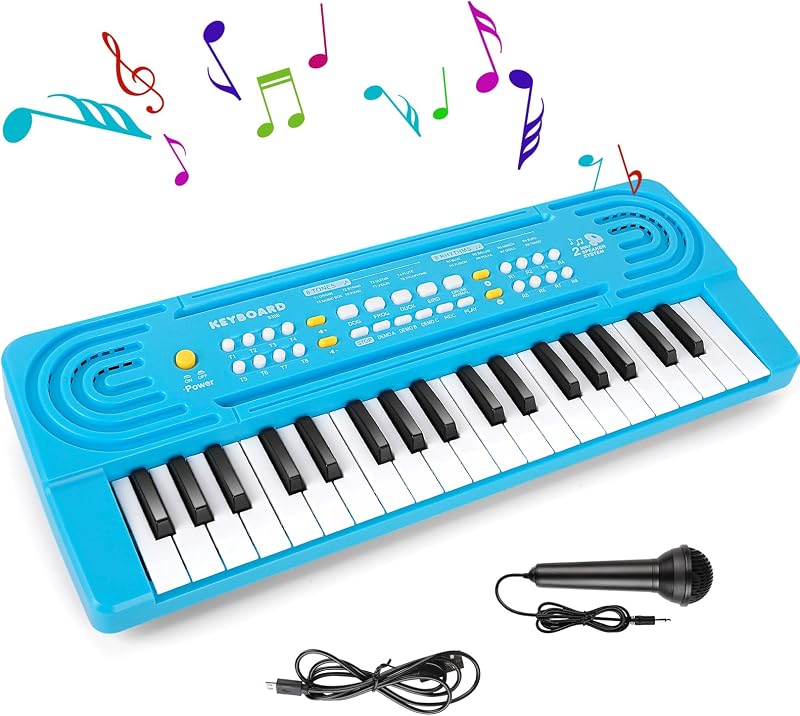 Shayson Kids Piano Keyboard 37 Key with Microphone Blue 3 4 5 6-Year-Old