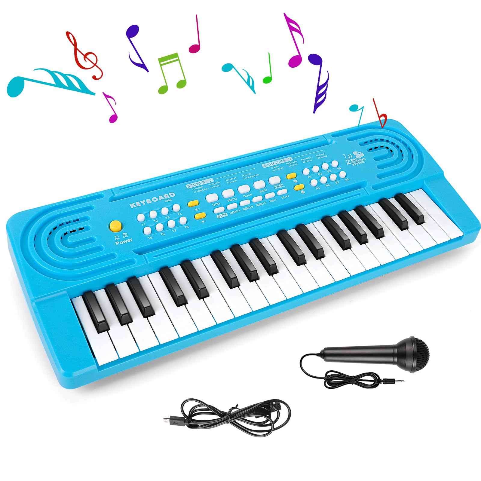Shayson Kids Piano Keyboard with Microphone 37 Key Portable Music Piano for Childs Educational Electronic Musical Instrument Toys Gift for 3 4 5 6 Year Old Girls Boys Blue