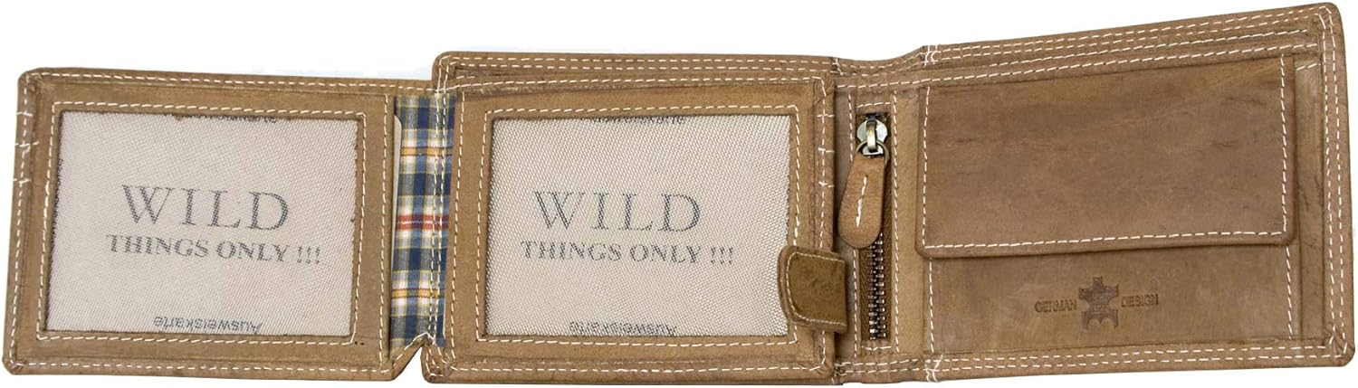 Wild Men's Natural Genuine Leather Wallet with Fabric Lining, Light Brown - Image 4
