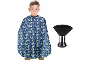 YELEGAI Kids Barber Cape with Neck Duster Brush, Professional Salon Hair Cutting Cape with Adjustable Snap Closure (Cartoon Fish)