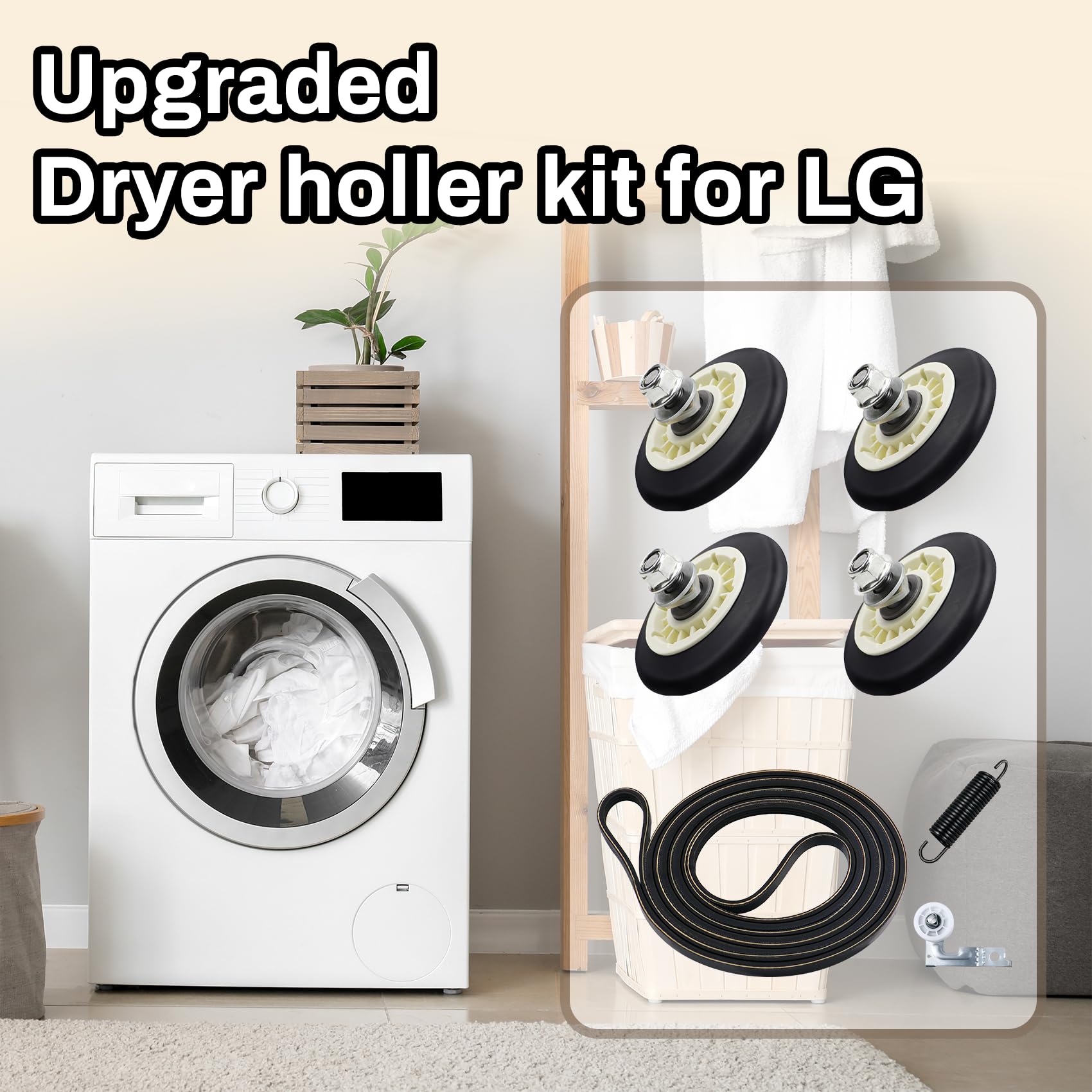 Upgraded Dryer Repair Kit Dryer Roller Kit for LG Kenmore Dryers Includes 4581EL2002C Dryer Drum Roller Assembly 4400EL2001A Dryer Belt and 4561EL3002A Dryer Idler Pulley, Pictures 6, 7 are Fit Models
