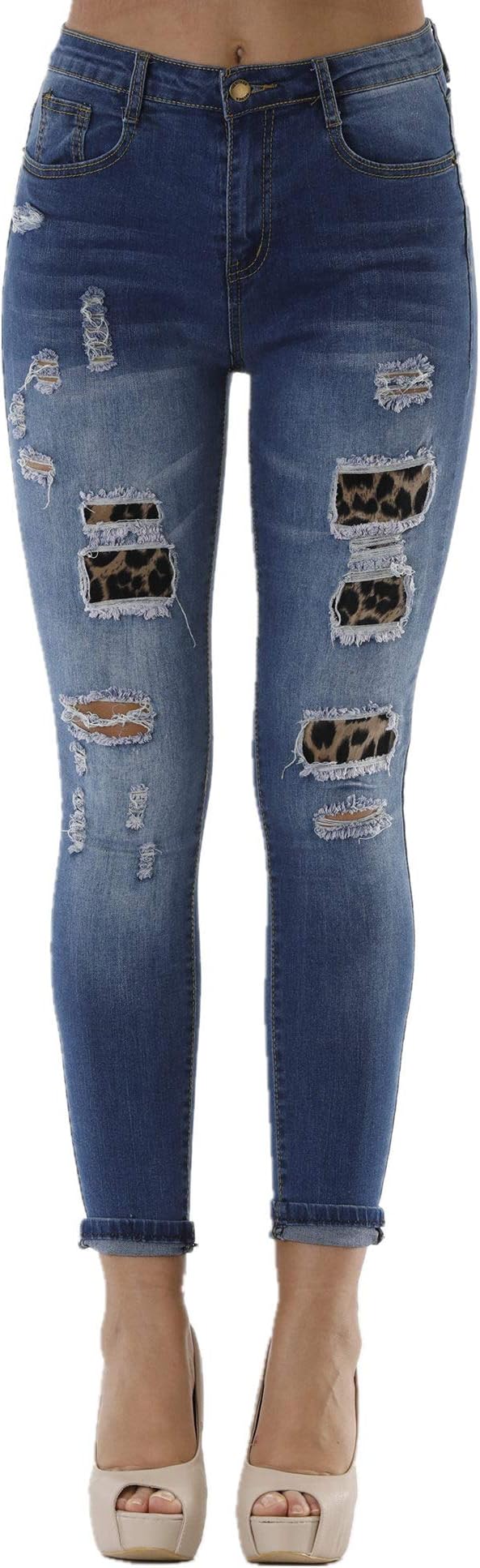 TENGFU Women's Juniors Skinny Jeans Mid-Rise Distressed Slim Fit Stretchy Jegging Denim Pants