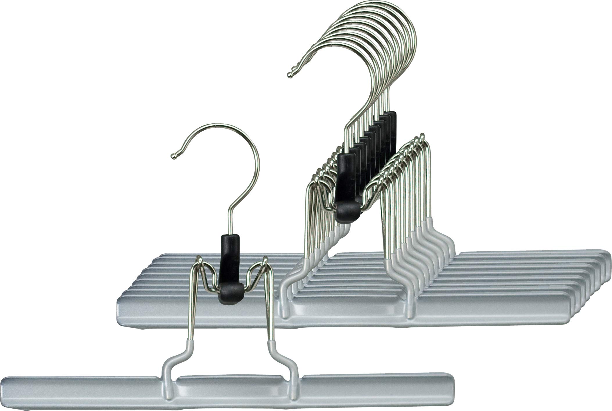 MAWA Clamp Hanger [Set of 10] Space-saving, Perfect for Trousers, Panties, Skirts, 360° Swivel Hook, Anti-slip Coating, 26 CM, Silver
