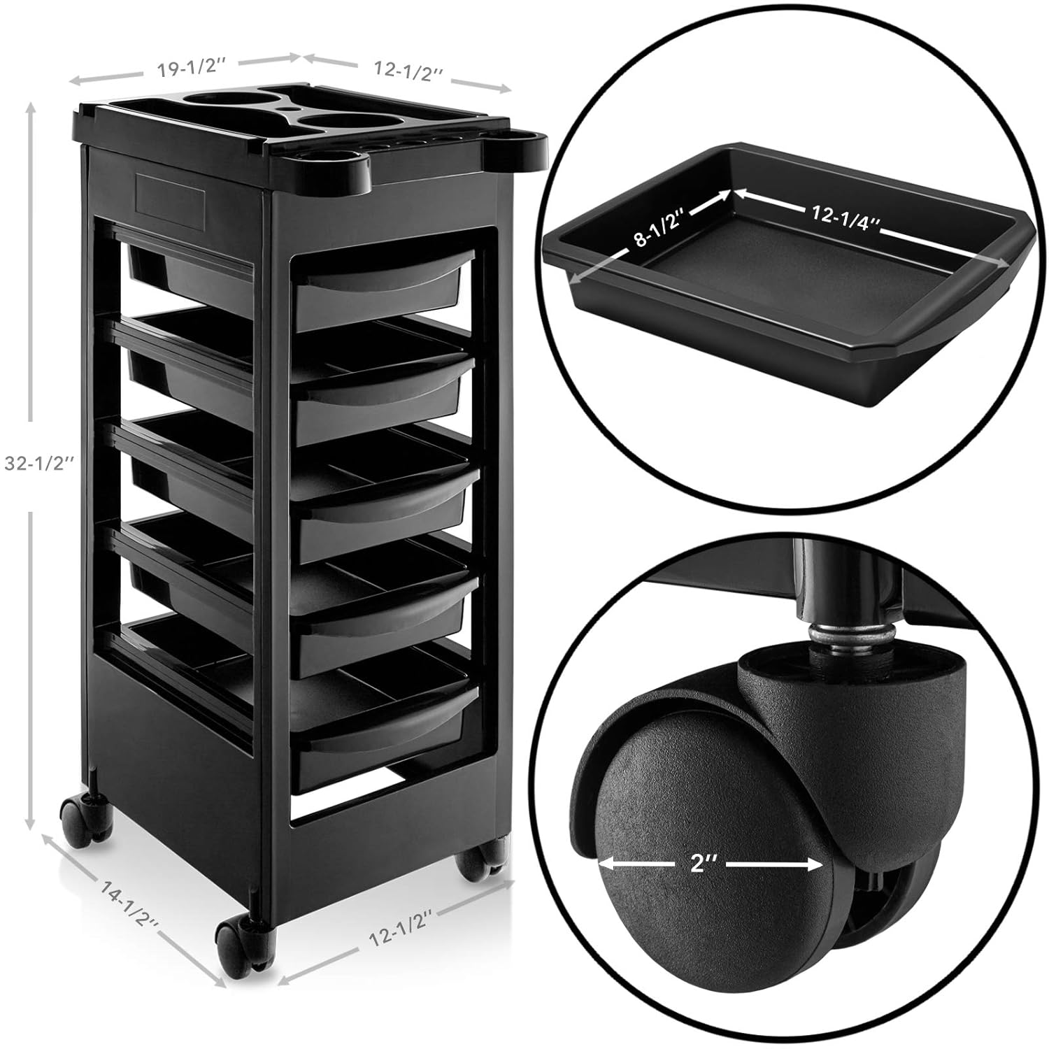 Saloniture Beauty Salon Rolling Trolley Cart With 5 Drawers: Beauty