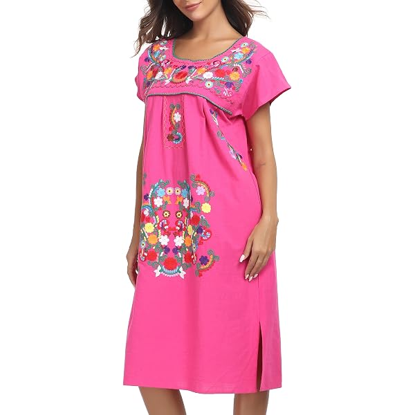 LauraKlein Women's Floral Embroidered Boho Dress – Mexican Ruffled Sleeve Summer Casual Dress - View #6