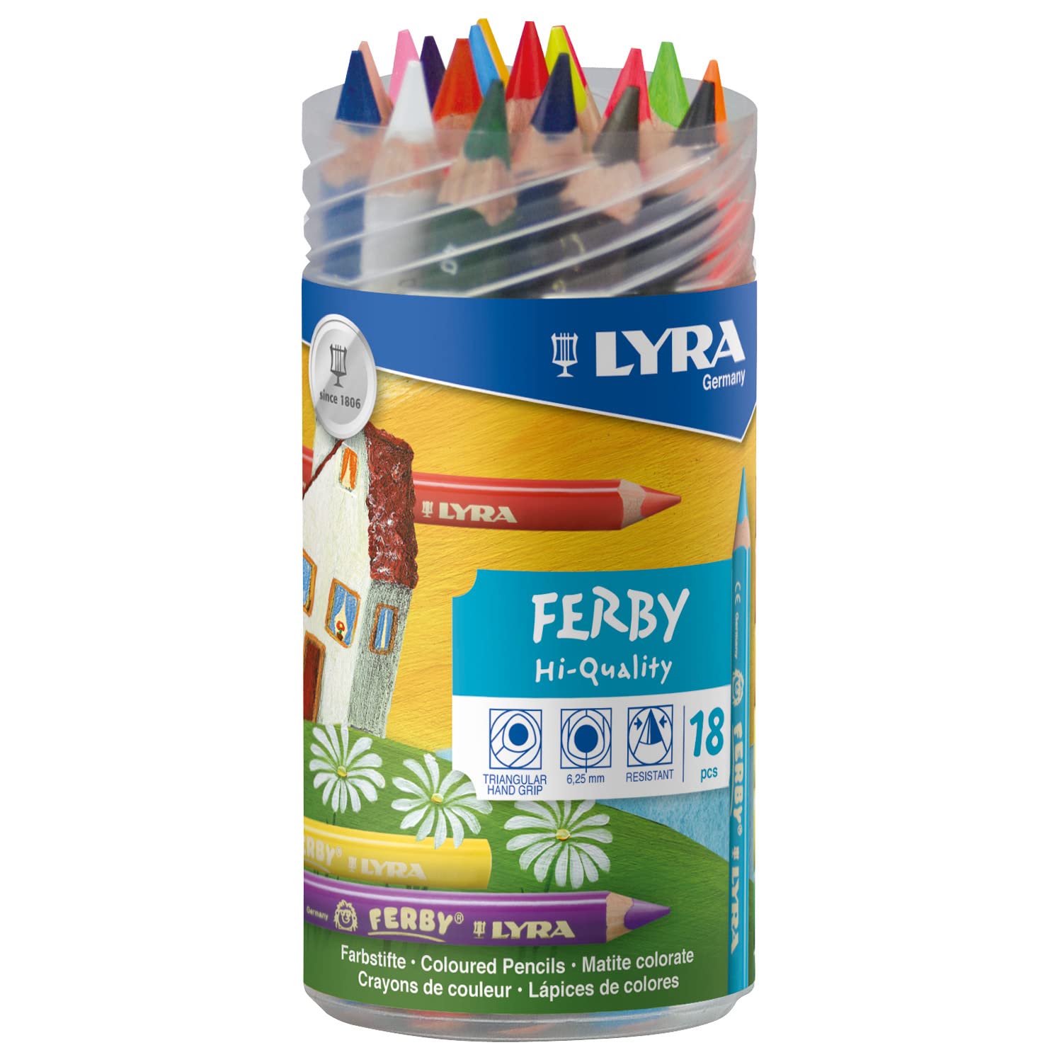 LYRA Ferby Wooden Chunky Coloured Pencils, 18 Pieces in Assorted Colours, For Children & Schools