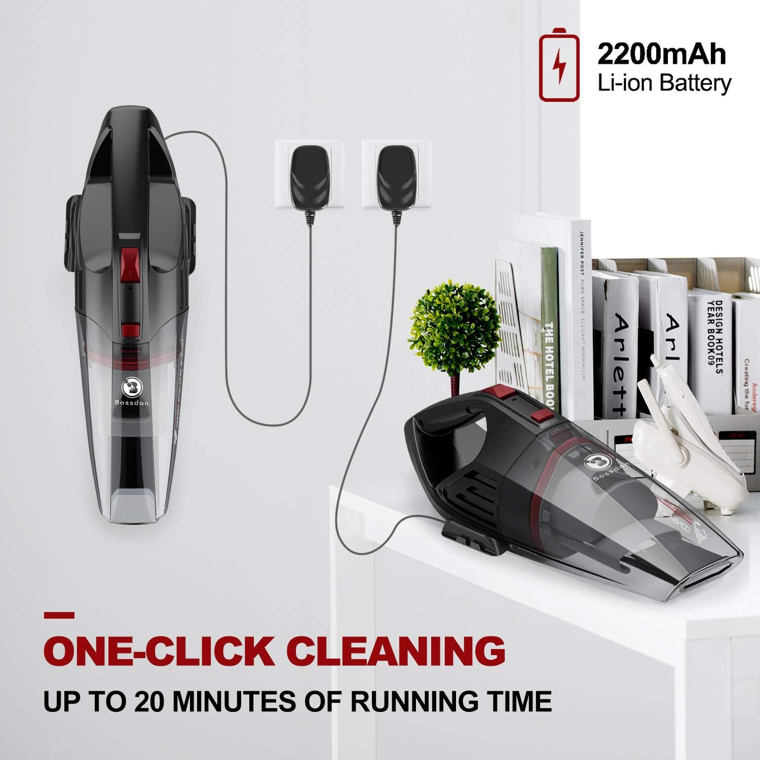 Bossdan Handheld Vacuum, Cordless and Portable Vacuum, 8Kpa Hand Vacuum with Powerful Suction, Wet and Dry use: Home & Kitchen