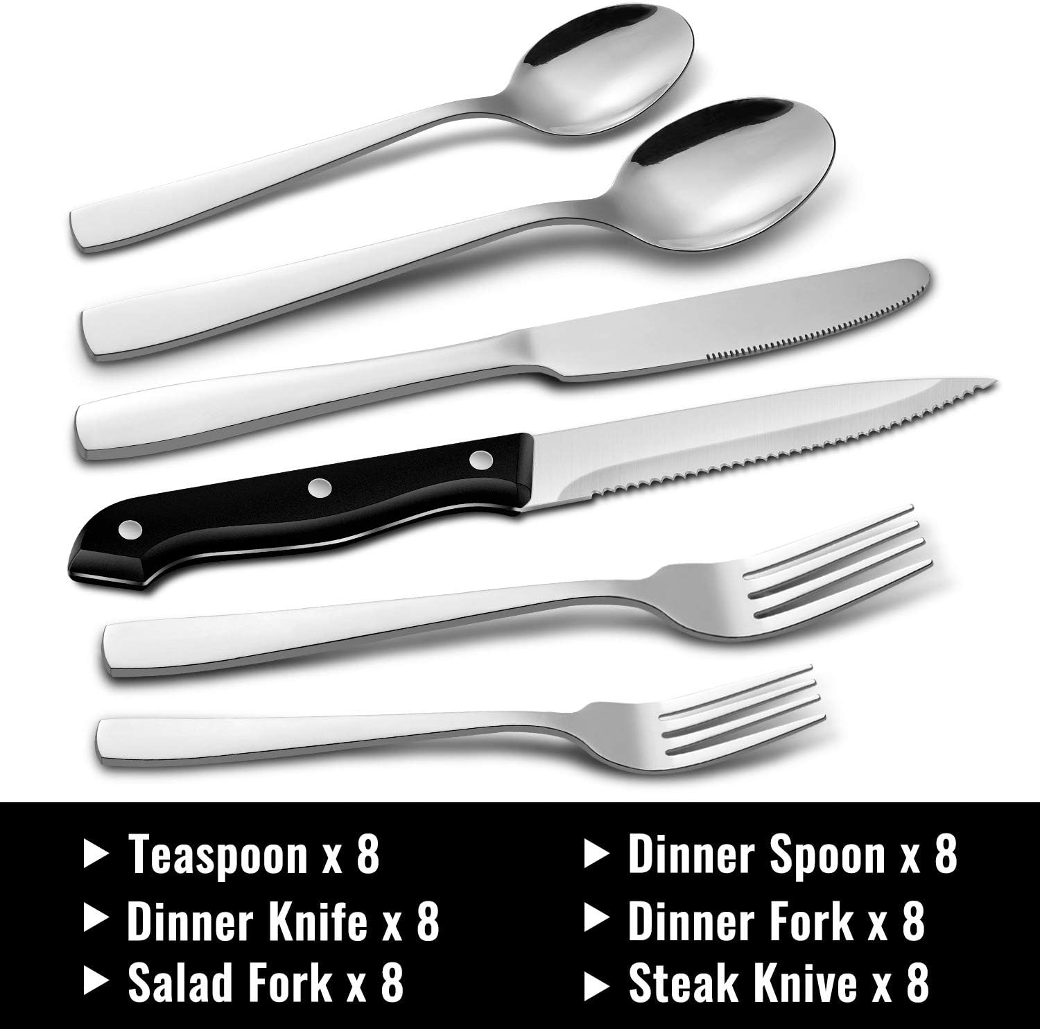  | Hiware 48-Piece Silverware Set with Steak Knives for 8, Stainless Steel Flatware Cutlery Set For Home Kitchen Restaurant Hotel, Mirror Polished, Dishwasher Safe: Flatware Sets
