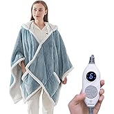 Westinghouse Wearable Heated Throw Blanket, Electric Heated Wrap Poncho Shawl with Pockets, 6 Heating Levels & 2 to 10 Hours Time Settings, 50 x 60 Inch, Light Blue