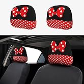 TZBVTAU 2 Pack Cute Black Polka Dot Red Bow Car Seat Headrest Cover for Women, Car Headrest Protector Seat Cover Elastic,Auto Interior Decor Front & Rear Seat Headrest Pads Decor,Universal Fit